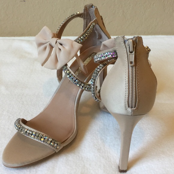 Audrey Brooke Shoes - Embellished satin ankle wrap evening sandals